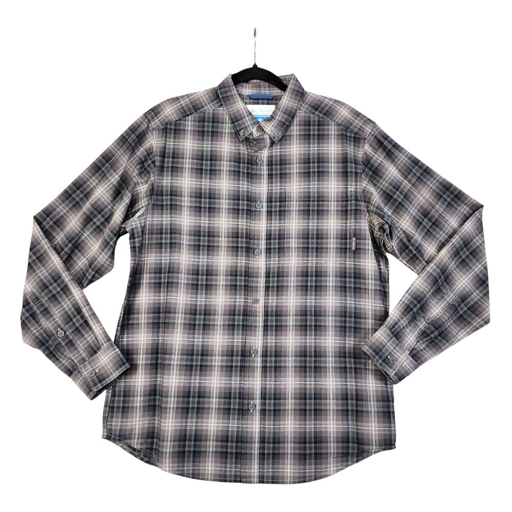 Columbia Mens Out and Back Long Sleeve Shirt Size Medium Black Backland Tartan